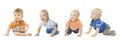 Baby Boys Group, Crawling Infant Kids, Toddler Children Isolated