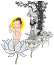 Baby Buddha born and mom ,illustration of Buddha, isolated on white