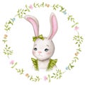 Baby bunnies in a flower frame. Girl. Birthday, gender party, baby shower, children\'s party.