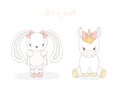 Baby bunny girl and baby unicorn girl Royalty Free Stock Photo