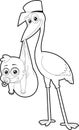 Outlined Stork Delivering A Baby Boy Cartoon Characters Royalty Free Stock Photo