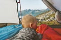 Baby in camping tent travel family vacation adventure lifestyle child hiking Royalty Free Stock Photo