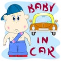 Baby in car cartoon vector illustration Royalty Free Stock Photo