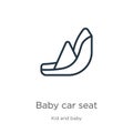 Baby car seat icon. Thin linear baby car seat outline icon isolated on white background from kids and baby collection. Line vector Royalty Free Stock Photo