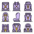 Baby car seat icons set vector flat Royalty Free Stock Photo