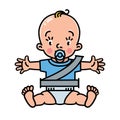 Baby in the car seat with seatbelt. Vector icon
