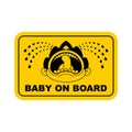 Baby on car sticker. Kid on board. face of crying boy. Children tantrum