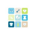 Baby Card Boy Nine Icons Blue Green Beige Royalty Free Stock Photo