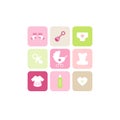 Baby Card Girl Nine Icons Pink Green Beige Royalty Free Stock Photo