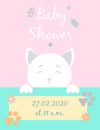 Baby cards for Baby shower. Cat. Postcard or party templates in blue and pink with charming animals. Royalty Free Stock Photo