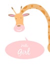 Baby cards for Baby shower. Giraffe. Postcard or party templates in blue and pink with charming animals.