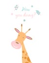 Baby cards for Baby shower. Giraffe. Postcard or party templates in blue and pink with charming animals