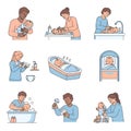 Baby Care Routine - Feeding, Bathing, Changing, and Sleeping Royalty Free Stock Photo