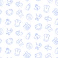 Baby care seamless pattern with linear doodle icon