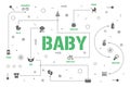 Baby care word concepts banner. Children Equipment for babies. Childcare infographics. Presentation, website. UI UX idea. Isolated