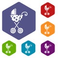 Baby carriage elegant icons vector hexahedron Royalty Free Stock Photo