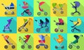 Baby carriage flat vector set icon.Illustration of isolated flat icon stroller for newborn.Vector illustration baby pram Royalty Free Stock Photo