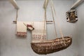 Baby carriage in the house of 18-19 centuries, towels with embroidery, an icon in the room and a cot hanging from the ceiling, wic