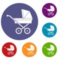 Baby carriage icons set