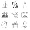 Baby carriage icons set, outline style Royalty Free Stock Photo