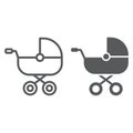 Baby carriage line and glyph icon, child and pram, buggy sign, vector graphics, a linear pattern on a white background.