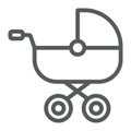 Baby carriage line icon, child and pram, buggy sign, vector graphics, a linear pattern on a white background.