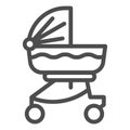 Baby carriage line icon. Child stroller outline style pictogram on white background. Newborn transportation in buggy or