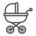 Baby carriage line icon, pram and pushchair