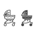 Baby carriage line and solid icon. Child stroller outline style pictogram on white background. Newborn transportation in