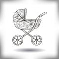 Baby carriage painted silhouette isolated on white