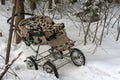 Baby carriage rests on a forest, kidnapping a child, stealing children