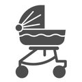 Baby carriage solid icon. Child stroller glyph style pictogram on white background. Newborn transportation in buggy or