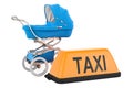 Baby carriage with Taxi signboard , 3D rendering