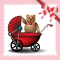 Baby carriage with teddy bear Royalty Free Stock Photo