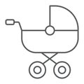 Baby carriage thin line icon, child and pram, buggy sign, vector graphics, a linear pattern on a white background.