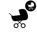 Baby carriage - white vector icon