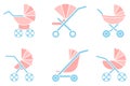 Baby carriages and strollers icons set