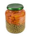 Baby carrots and peas in a jar Royalty Free Stock Photo