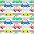 Baby cars on road seamless pattern