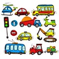 Baby cars set. funny baby toys. vector doodle collection Royalty Free Stock Photo