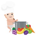 Baby in chef hat cooking healthy meal. Royalty Free Stock Photo