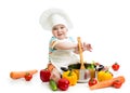 Baby chef toddler with healthy food