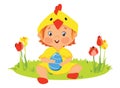 Baby in chick costume with decorative egg Royalty Free Stock Photo