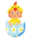 Baby in chick costume in a decorative easter egg Royalty Free Stock Photo