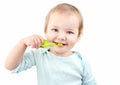 Baby child brushing teeth isoalted on white Royalty Free Stock Photo