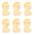 Baby, child emotions vector set