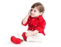 Baby child holding a mobile phone Royalty Free Stock Photo