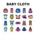 baby child infant fashion cloth icons set vector