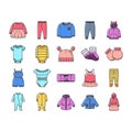 baby child infant fashion cloth icons set vector