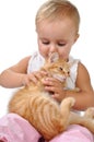 Baby child playing with a kitten Royalty Free Stock Photo